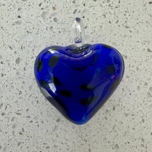 Blue and Black Glass Heart Pendant